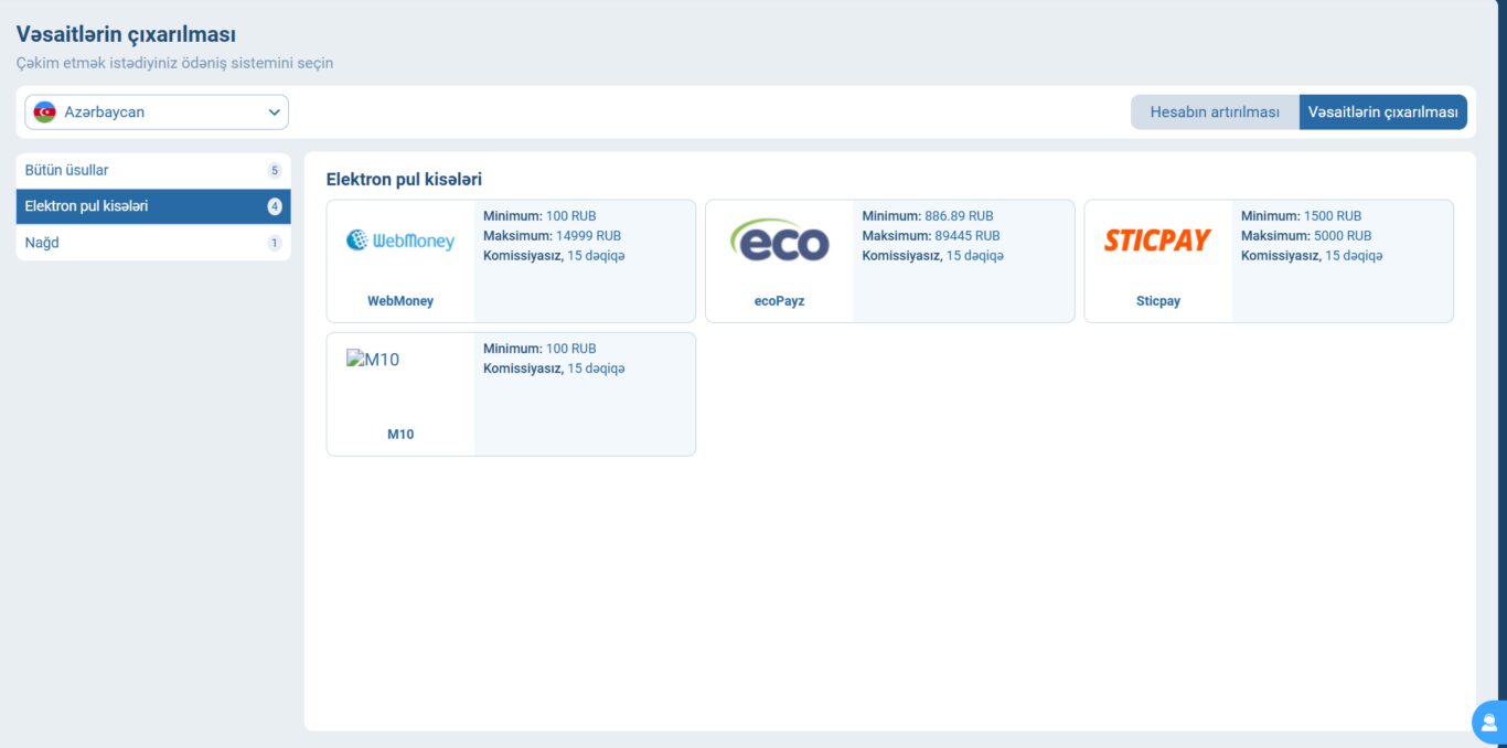 1xBet pul çıxarışı